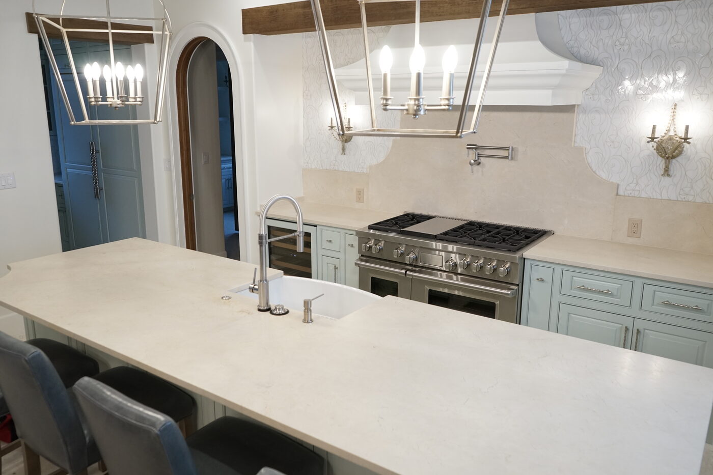 Kitchen island and counter run in quartzite by Island Granite