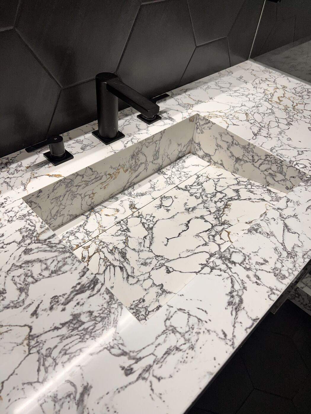 Integrated stone sink, close up