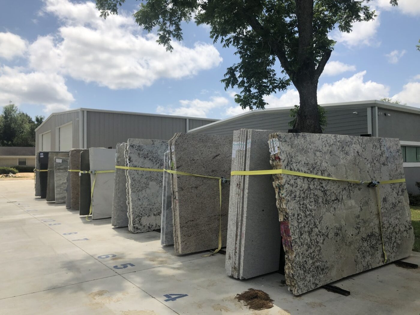 Slabs standing in the Island Granite yard in Foley